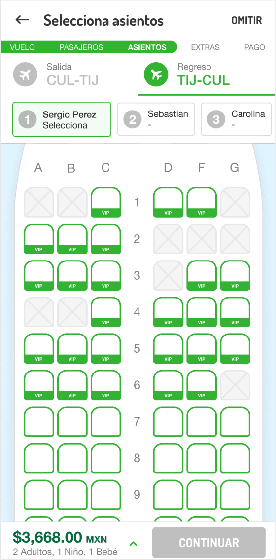 Seat selection Viva Aerobus