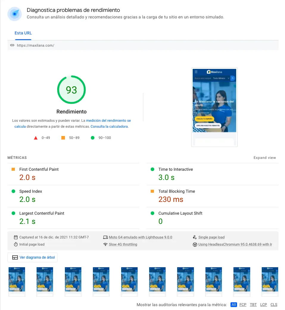 Maxilana Website Performance Metrics After Optimization