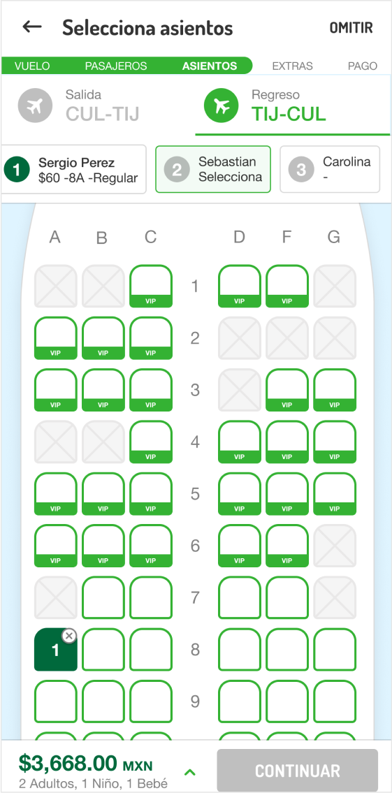 Seat selection Viva Aerobus