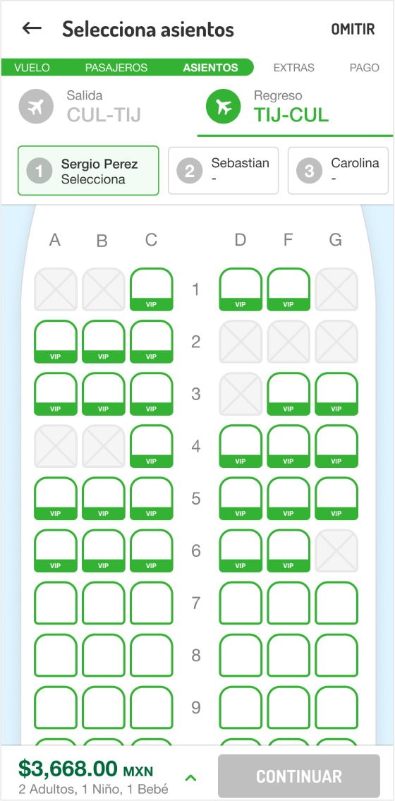 Seat selection Viva Aerobus
